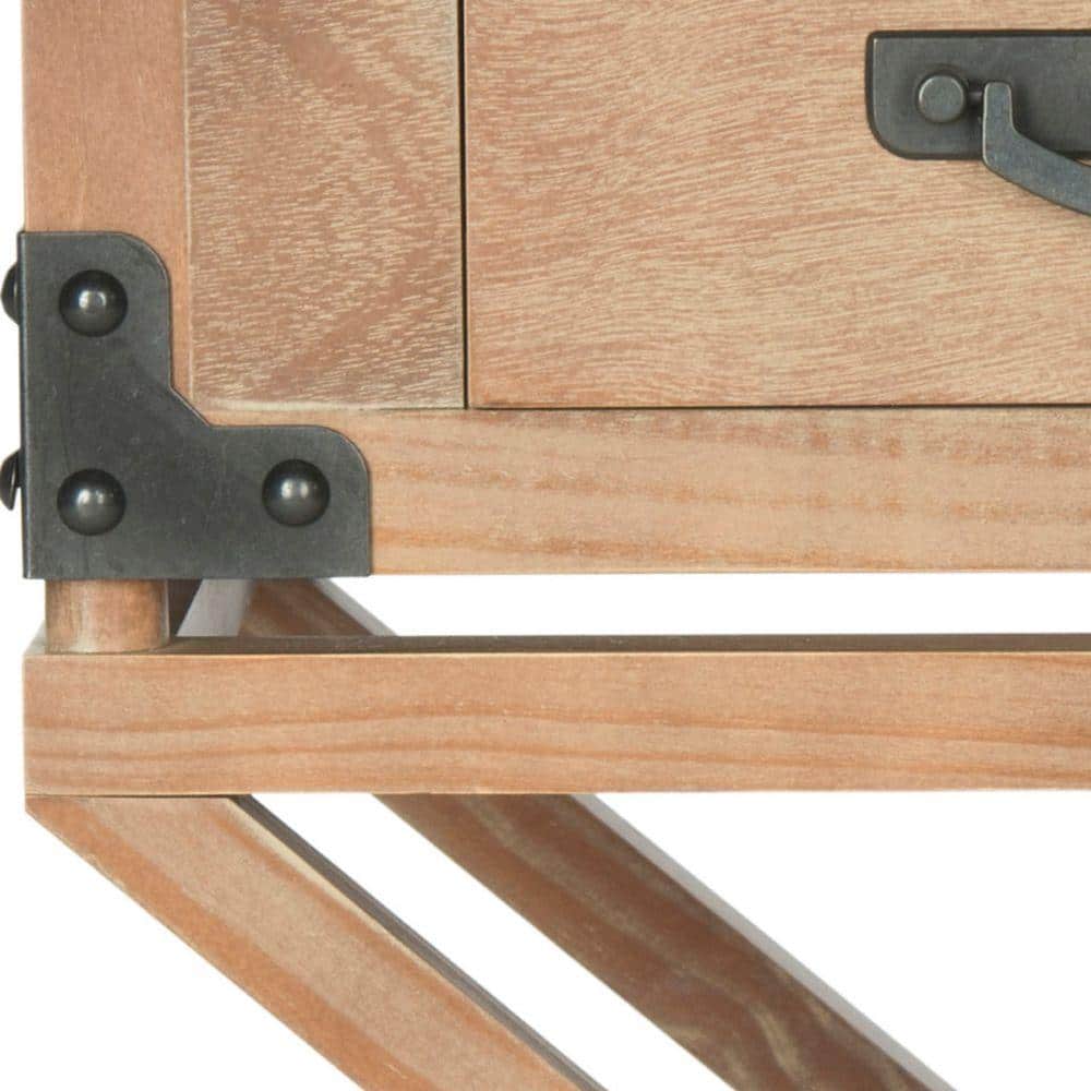 Beige Pine Rectangular Accent Table with Storage Drawer