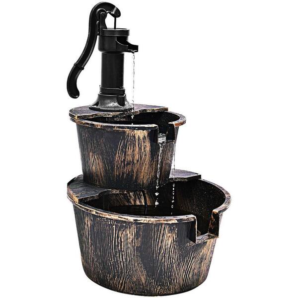 Gray Details about   2-Tier Rustic Pump Barrel Waterfall  Art Decor Outdoor Water Fountain 