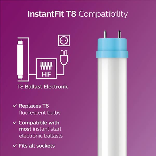 Philips 32-Watt Equivalent 4 ft. Linear T8 Instant Fit LED Tube Light Bulb Daylight (5000K) (10-Pack) Philips 32-Watt Equivalent 4 ft. Linear T8 Instant Fit LED Tube Light Bulb Daylight (5000K) (10-Pack)