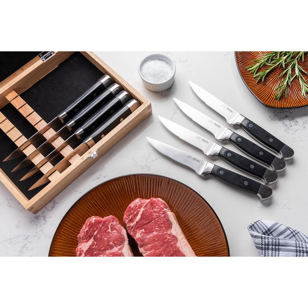 Steakhouse 8 Piece Stainless Steel Steak Knife Set with Commemorative Box, ABS Handle, Black - Thumbnail 3
