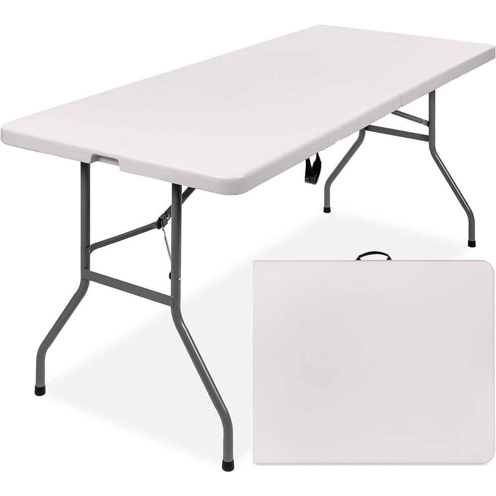 6 ft. White Plastic Folding Table, Indoor Outdoor Heavy-Duty Portable with 