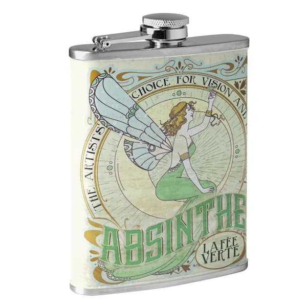 8 oz. Multi-Colored The Green Fairy Leak-Proof Stainless Steel Liquor Flask for Whiskey, Vodka and Tequila