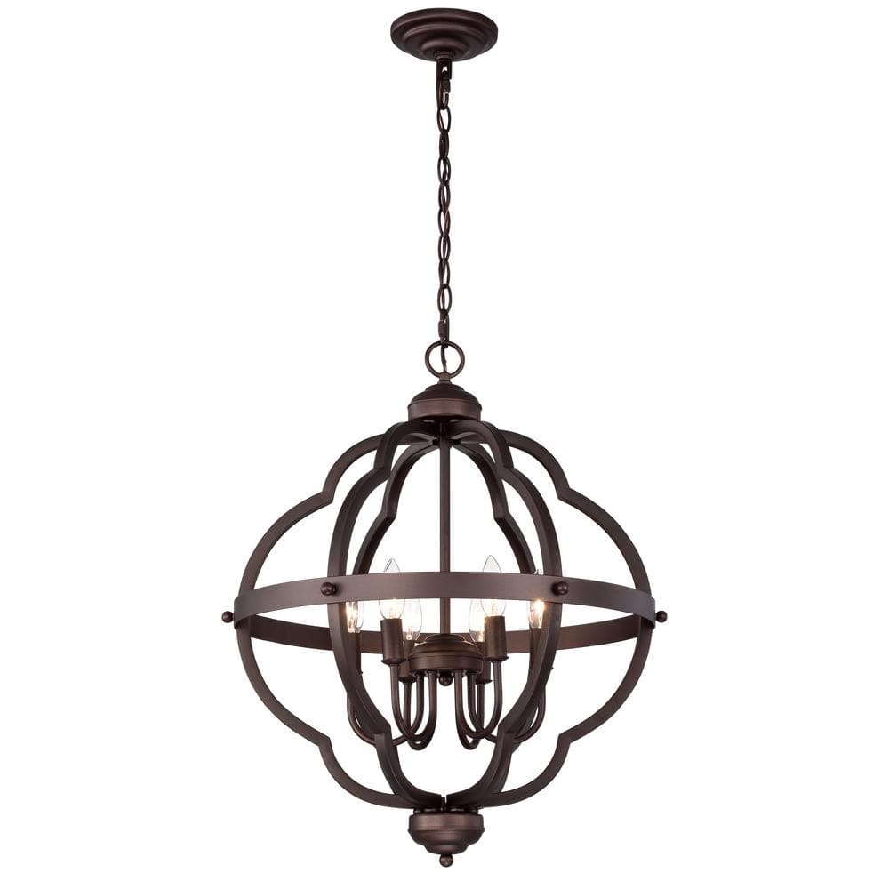 Indoor 6-light Oil Rubbed Bronze Globe Candlestick Pendant Light Adjustable
