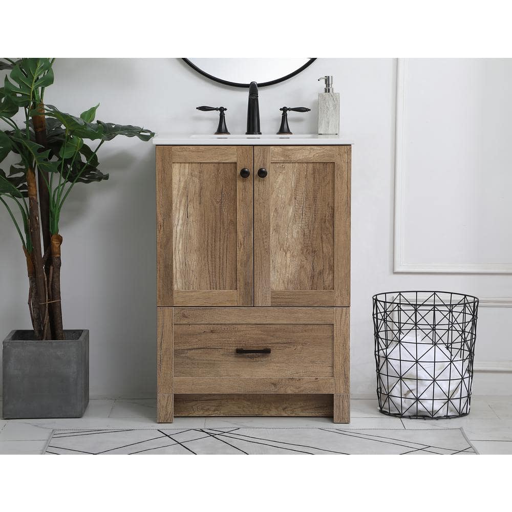 Natural Oak 24" Single Bathroom Vanity with Porcelain Sink