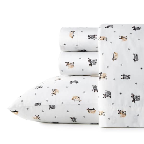 Poppy & Fritz Skateboarding Bulldogs 4-Piece Gray Graphic Cotton Queen Sheet Set