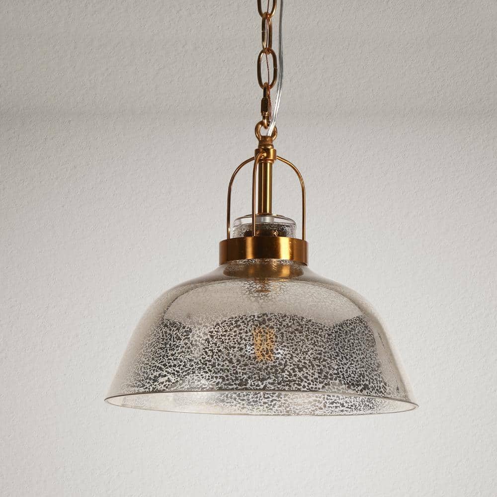 Swarajism Polished Brass and Mottled Glass Pendant Light