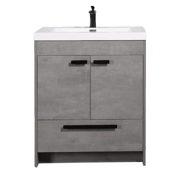 Lugano 30 in. Single Sink Concrete Gray Bath Vanity with White Acrylic Top (Assembled)