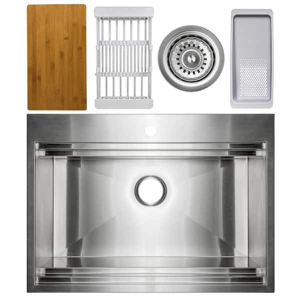 AKDY Handmade Drop-in Stainless Steel 33 in. x 22 in. Single Bowl Kitchen  Sink with Drying Rack KS0101 - The Home Depot