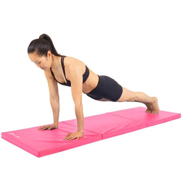 Tri-Fold Folding Thick Exercise Mat Pink 6 ft. x 2 ft. x 1.5 in. Vinyl and  Foam Gymnastics Mat (Covers 12 sq. ft.)