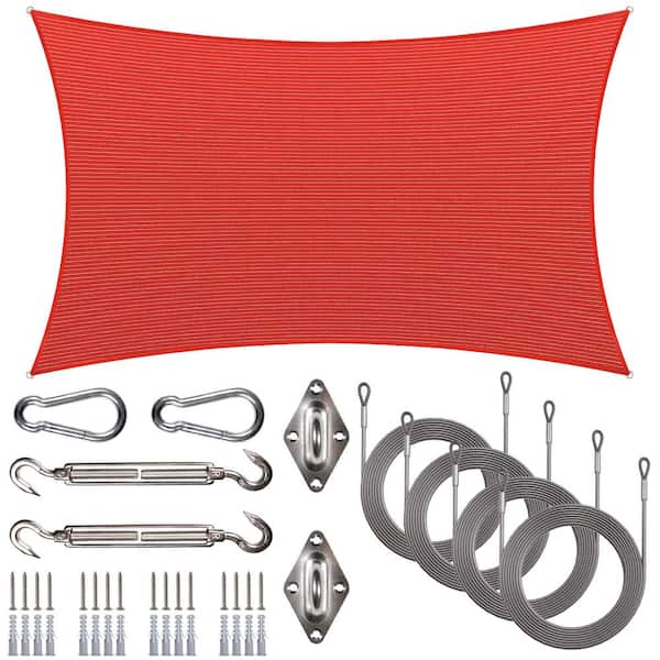 ROYAL SHADE 8 ft. x 14 ft. Rectangle Sun Shade Sail with Hardware Kit and Rope-Red