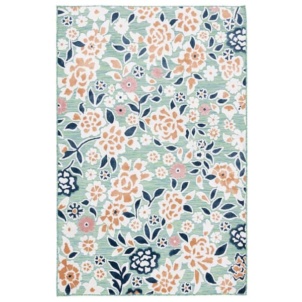 Cabana Green/Navy 9 ft. x 12 ft. High-Low Floral Indoor/Outdoor Area Rug