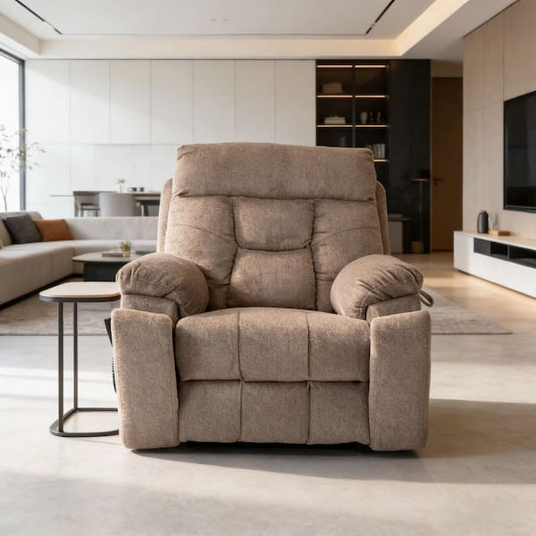 Light Brown Large Size Velvet Electric Power Lift Recliner Chair with 5-Mode Massage, Lumbar Heating and Cup Holders