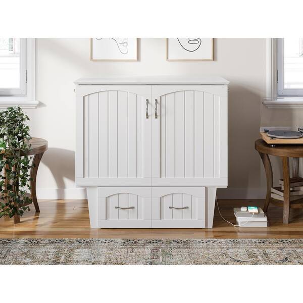 AFI Sydney Twin White Solid Wood Murphy Bed Chest with Storage Drawer