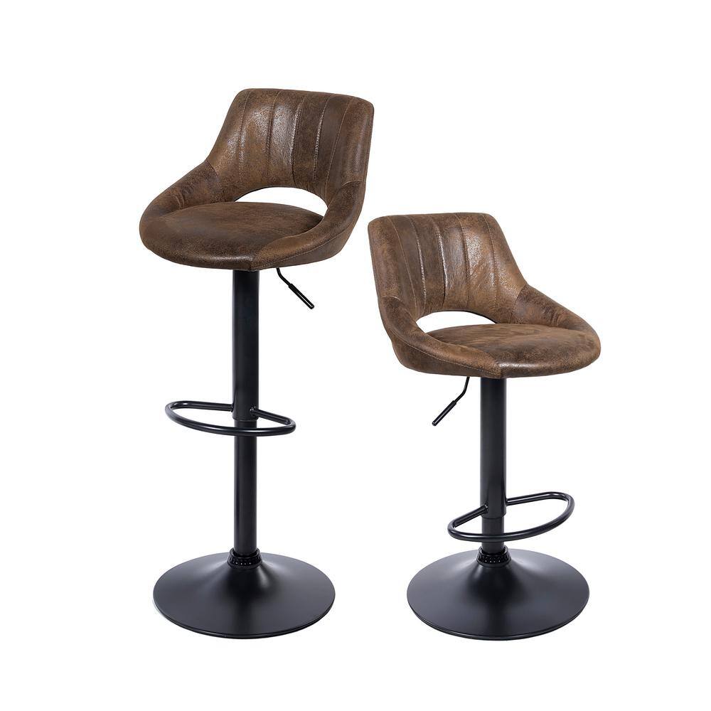 Faux Leather Swivel Adjustable Height, Brown Suede Bar Stools