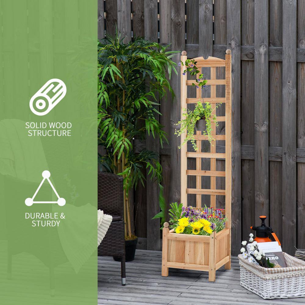 Natural Wood Raised Garden Bed with Trellis for Climbing Plants