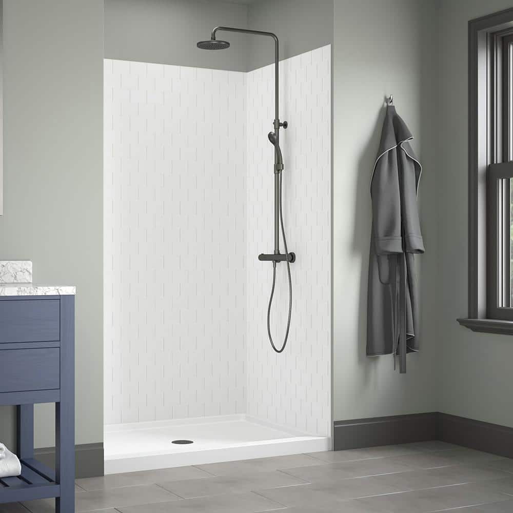 JETCOAT 48 in. W x 78 in. H x 34 in. D 5-Piece Glue Up Alcove Shower Surround in White Subway price history on PriceWatchPro