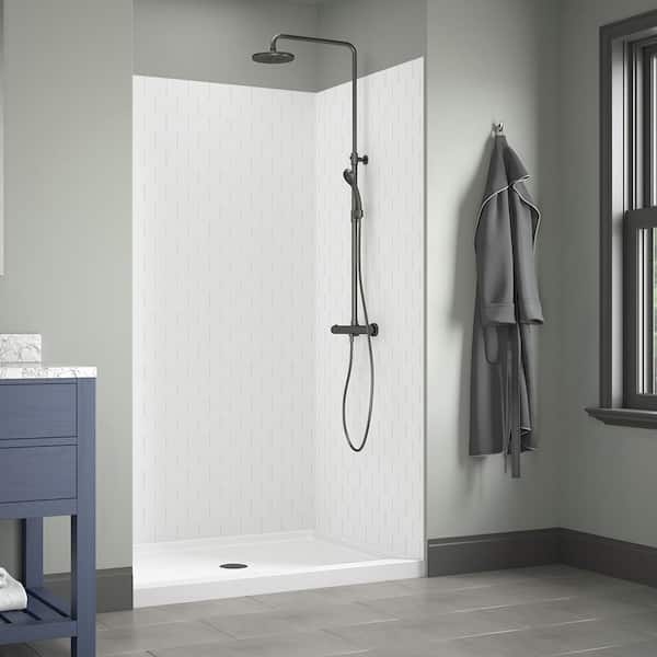 CRAFT + MAIN JETCOAT 48 in. W x 78 in. H x 34 in. D 5-Piece Glue Up Alcove Shower Surround in White Subway