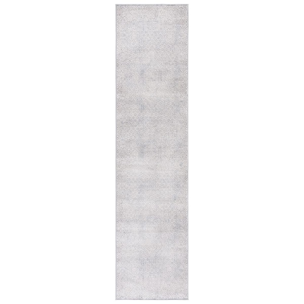 Vogue 2 ft. x 8 ft. Gray/Light Gray Ornate High-Low Distressed Runner Rug