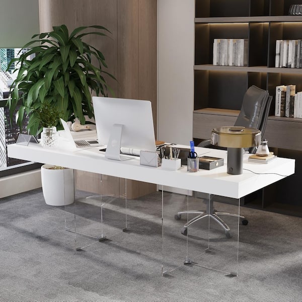 FUFU&GAGA 78.7 in. L Rectangle White Wood Executive Desk Meeting