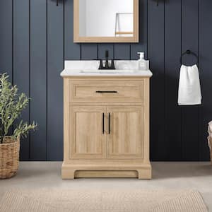Doveton 30 in. Single Sink Freestanding Weathered Tan Bath Vanity with White Engineered Marble Top (Fully Assembled)