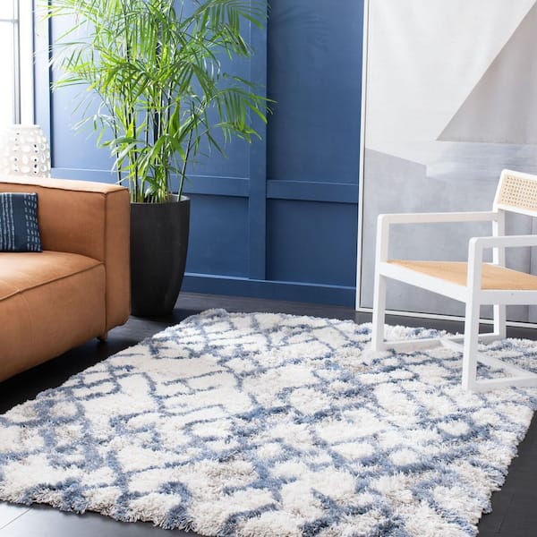 Horizon Shag 5 ft. x 5 ft. Ivory/Blue Abstract Diamond Square Area Rug