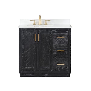 Gazsi 36 in. W x 22 in. D x 34 in. H Bath Vanity in Black Oak with Grain White Composite Stone Top