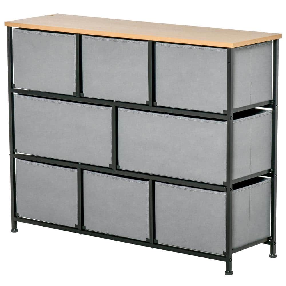 Light Grey 8-Drawer Fabric Storage Chest with Wood Top