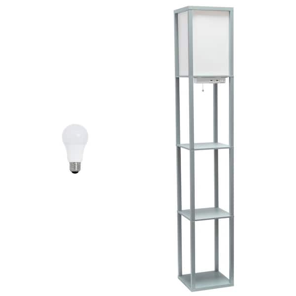 Creekwood home 62.5 in. Gray Modern 3-Tier Column Floor Lamp with Charging Ports and Outlet for Living Room with LED Bulb Included