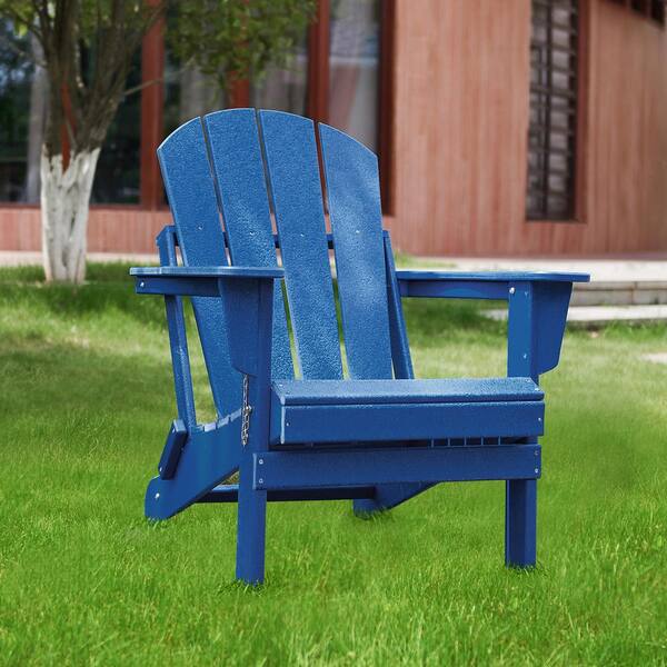 Flynama Navy Blue Wood Outdoor Folding Beach Chair for Garden