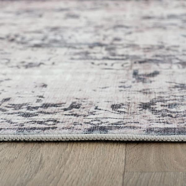 Transitional Distressed Medallion Washable Non Slip Gray 3' x 5' Area Rug