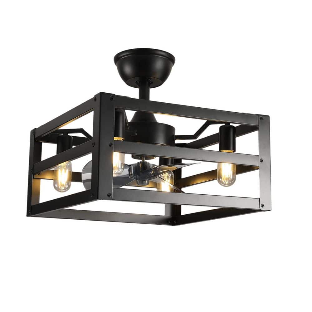 20 in. Black Industrial Caged Ceiling Fan with 4 E26 Lights, 3 PC Blades Fan with Remote, Bulb Not Included price history on PriceWatchPro
