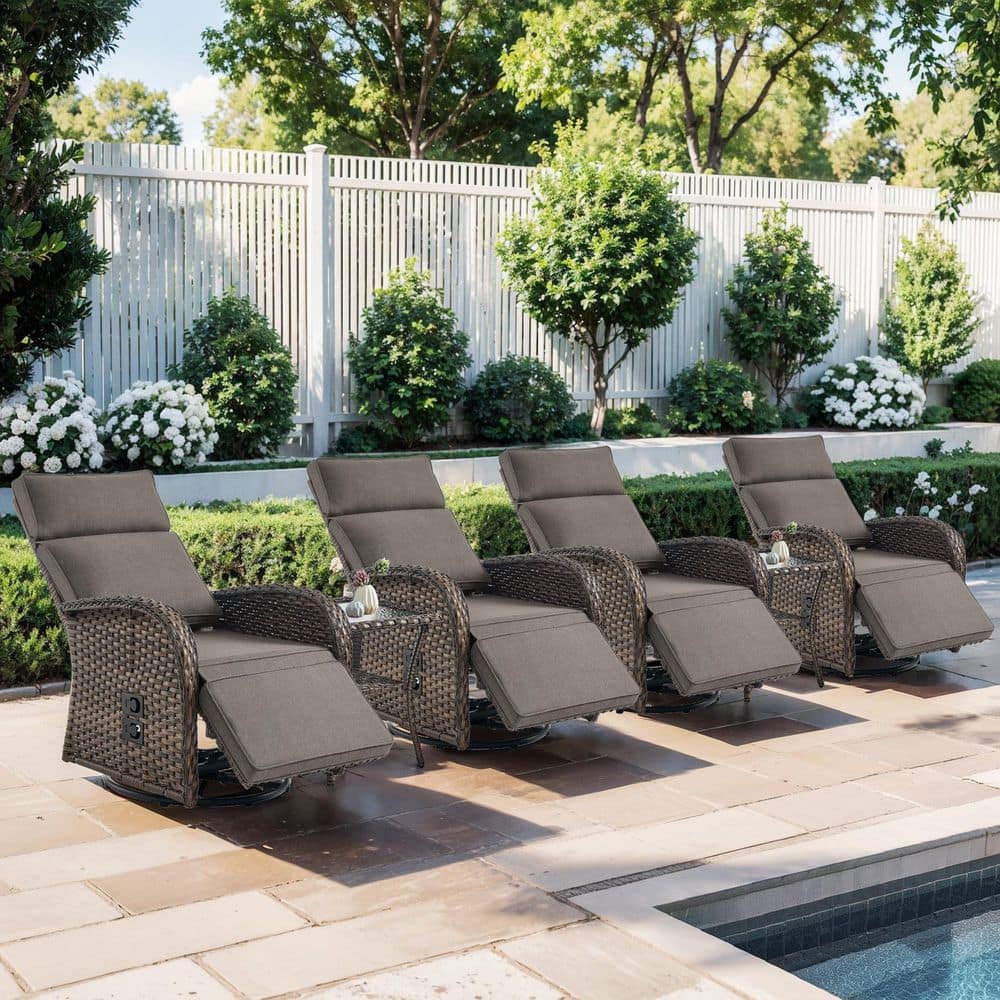 Rotavia Reclining 6-Piece Wicker Outdoor 360° Swivel Recliner with Gray Cushions, Adjustable Backrest and Footreat price history on PriceWatchPro