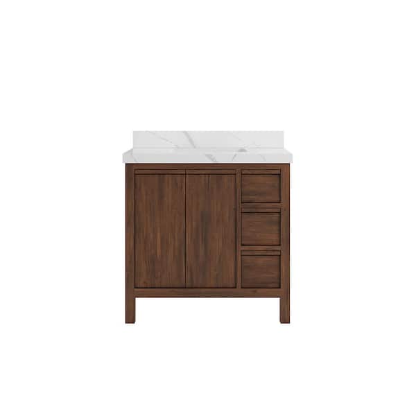 Willow Collections Elizabeth Teak 36 in. W x 22 in. D x 36 in. H Single Sink Bath Vanity Center in Dark Walnut with 2" Calacatta Laza Top