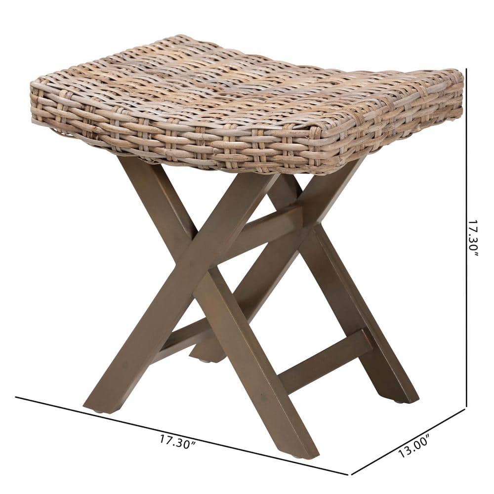 Hayate Mahogany and Rattan X-Base Ottoman Footstool