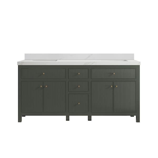 Willow Collections Sonoma 72 in. Double Sink Freestanding Pewter Green Bath Vanity with Calacatta Sienna Qt. Top Unassembled