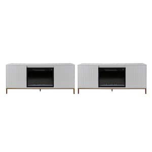 Mia Ivory 58" Media Console TV Stand for TVs Up to 55" With Electric Fireplace Included Set of 2