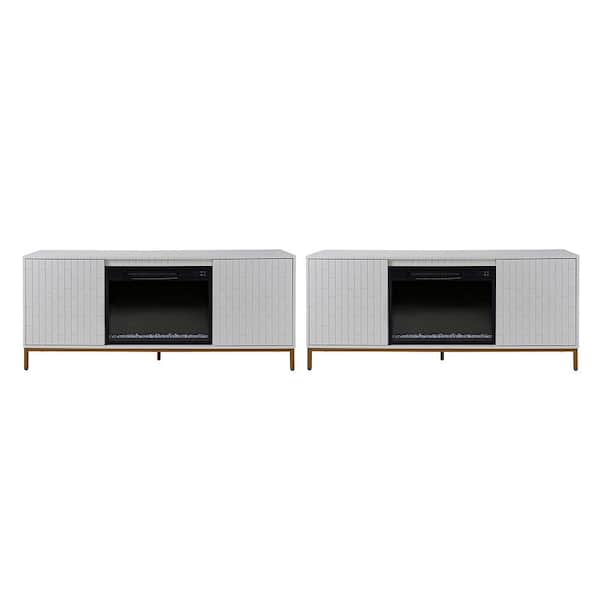 JAYDEN CREATION Mia Ivory 58" Media Console TV Stand for TVs Up to 55" With Electric Fireplace Included Set of 2