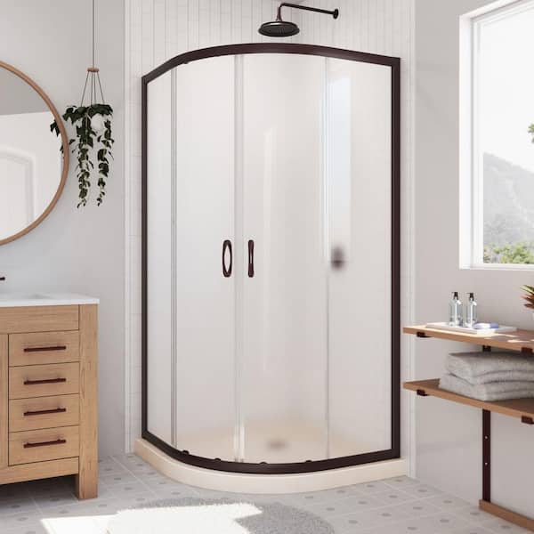 DreamLine Prime 33 in. W x 74-3/4 in. H Sliding Semi-Frameless Corner Shower Kit in Oil Bronze with Frosted Glass