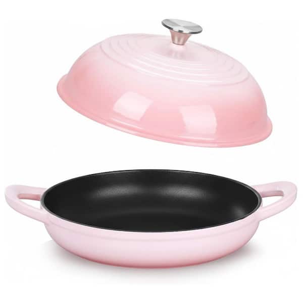1-Piece Pink Enameled Cast Iron Dutch Oven Pot Non-Stick Heavy-Duty Self-Basting Dome Lid Oven Safe Bread Baking