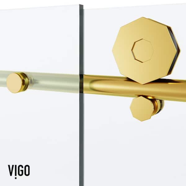 Elan Hart 68 to 72 in. W x 76 in. H Sliding Frameless Shower Door in Matte Brushed Gold with 3/8 in. (10mm) Clear Glass