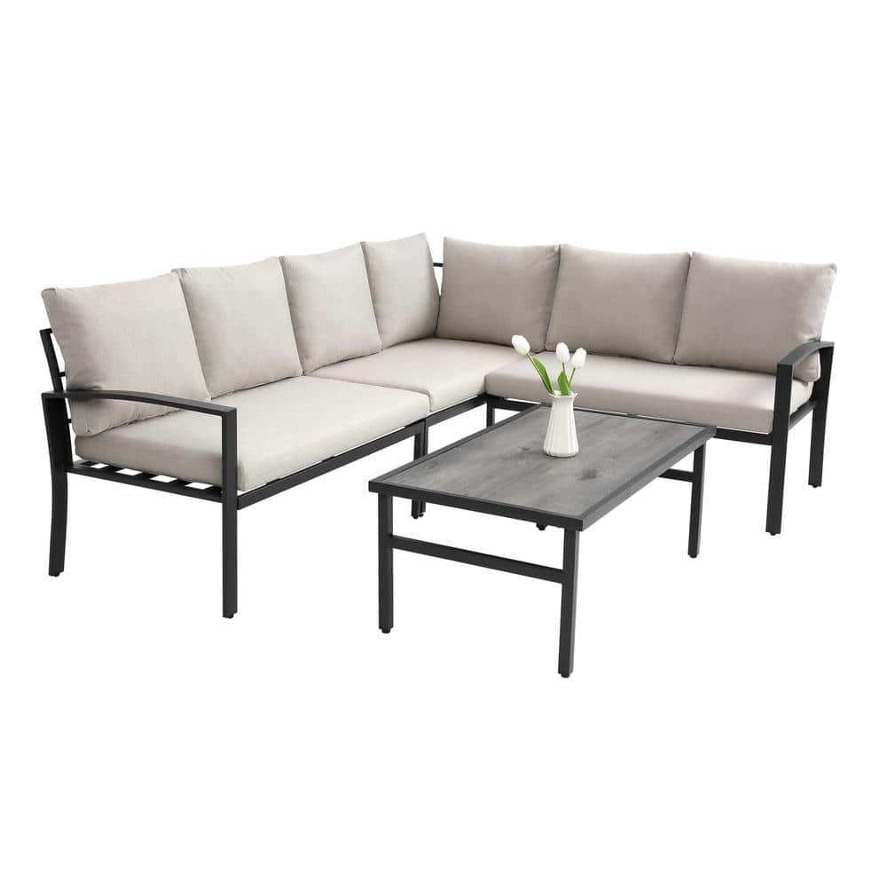 HOMEFUN 4-Piece Steel Metal Frame Outdoor Sectional Furniture Sets ...