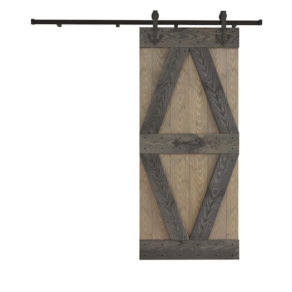 COAST SEQUOIA INC X Series Embossing 36 in. x 84 in. Light Gray/Dark Gray DIY Knotty Wood Sliding Door With Hardware Kit
