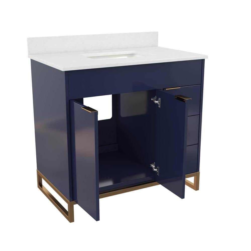 Leona 36" Navy and Gold Metal Bathroom Vanity