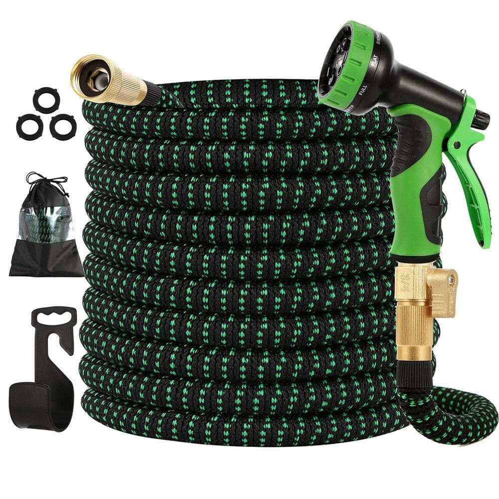 HARNMOR 50ft Expandable Garden Hose Flexible Water Hose with 10 Function Spray Nozzle Leakproof Lightweight Pipe for Watering and Washing Double Latex Core and 3/4 Inch Solid Fittings 