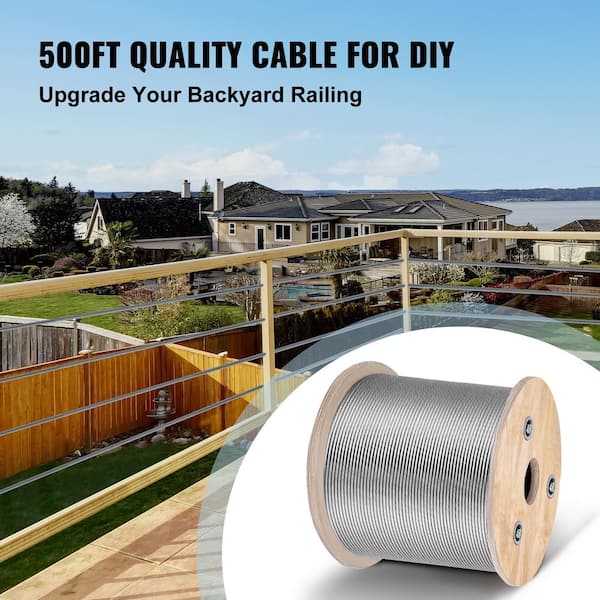500 ft. x 1/8 in. Cable Railing Kit 1700 lbs. Loading T316 Stainless Steel Wire Rope with 7x7 Strands for Deck Stair