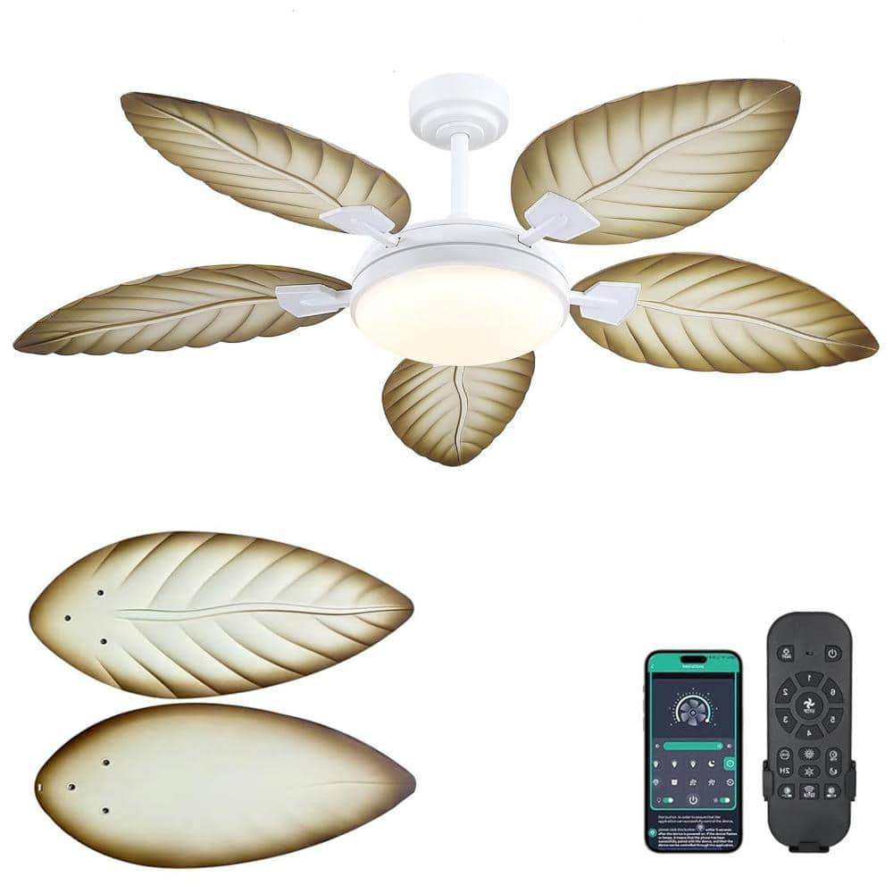 52-inch palm leaf ceiling fan with light and remote control, white, waterproof tropical style price history on PriceWatchPro