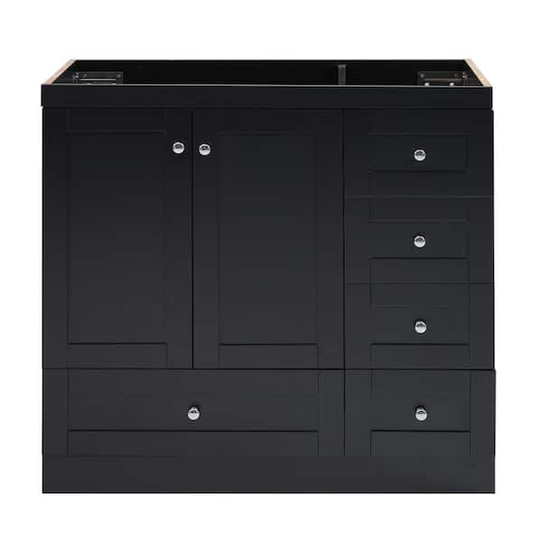JUJABU 36 in. Bath Vanity Cabinet without Top with 2-Doors and 4-Drawers in Black
