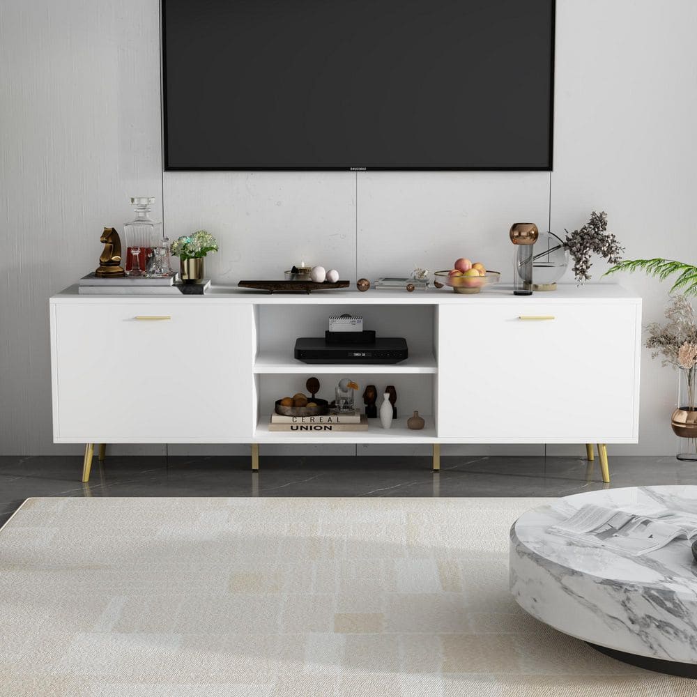 FUFU&GAGA 69 in. W White Wood Entertainment Center TV Stand