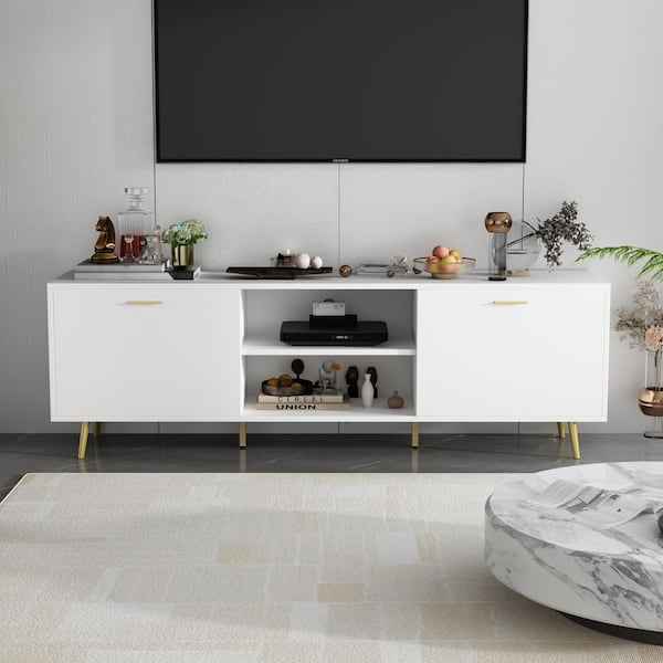 FUFU&GAGA 69 in. W White Wood Entertainment Center TV Stand