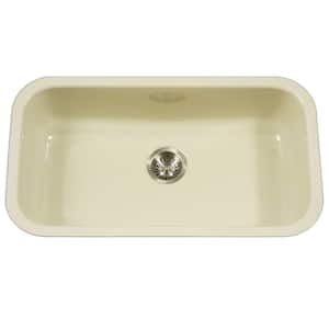 Porcela Series Undermount Porcelain Enamel Steel 31 in. Large Single Bowl Kitchen Sink in Biscuit